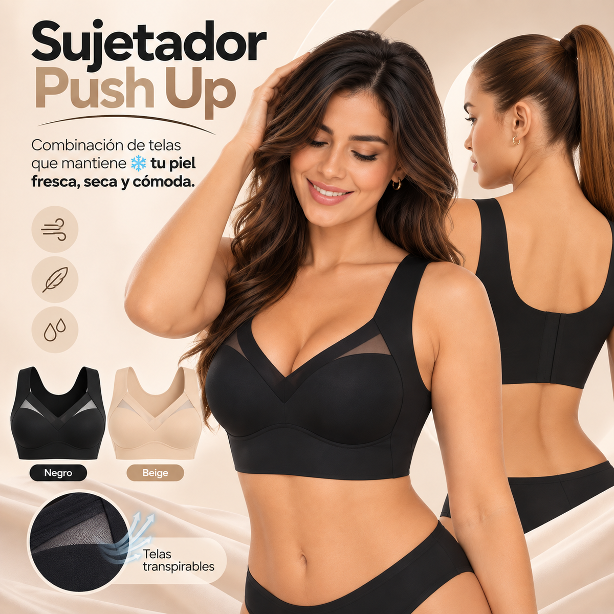 sujetador seamless pushup malla